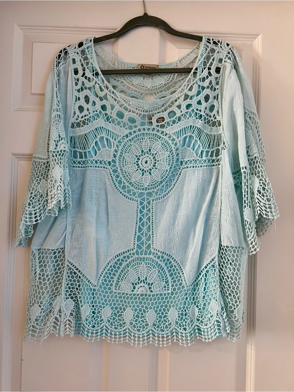 Democracy Mint Green Crochet Lace Boho Blouse